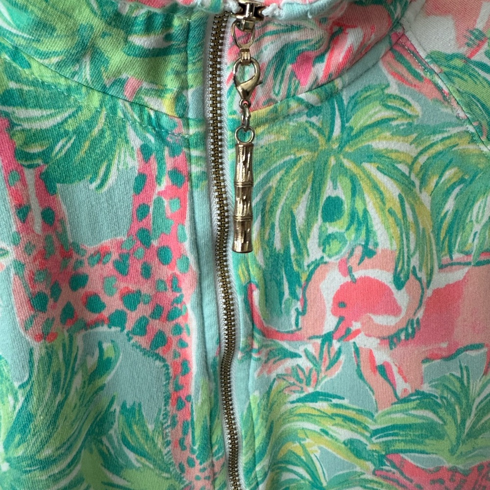 Lilly Pulitzer Coral Pink & Mint Tropical Zip Pullover - Picture 4 of 5